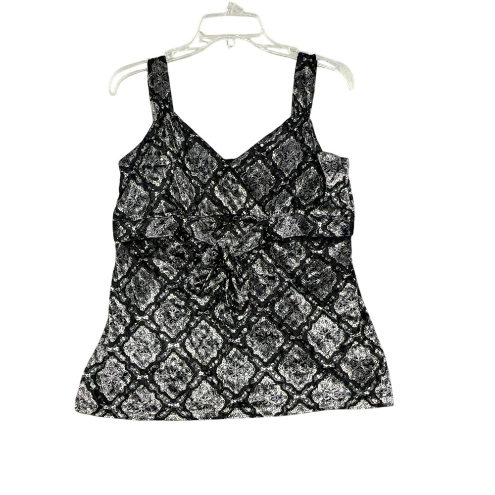 Apt. 9 Tank Top Womens Medium Black Silver Geometric V Neck Camisole Lined Y2K